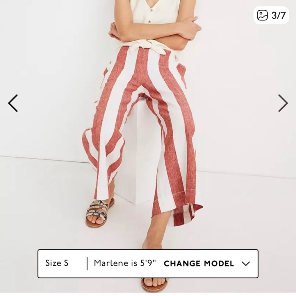 Madewell Red and White Linen Striped Pants ❤️🤍 size M